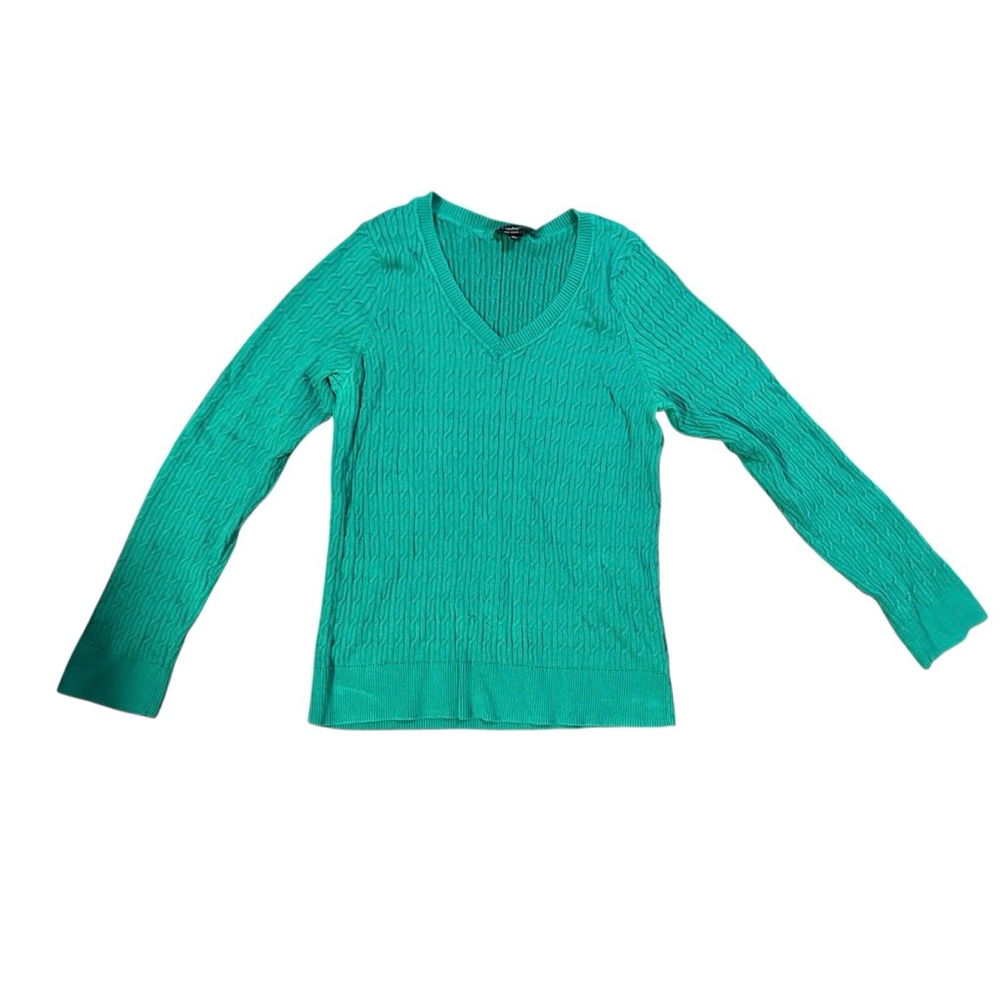 Talbots Green Cable Knit V-Neck Sweater XL